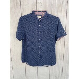 7Diamonds Shirt Mens LARGE Blue Button Down Excellent 4-Way Stretch Geometric